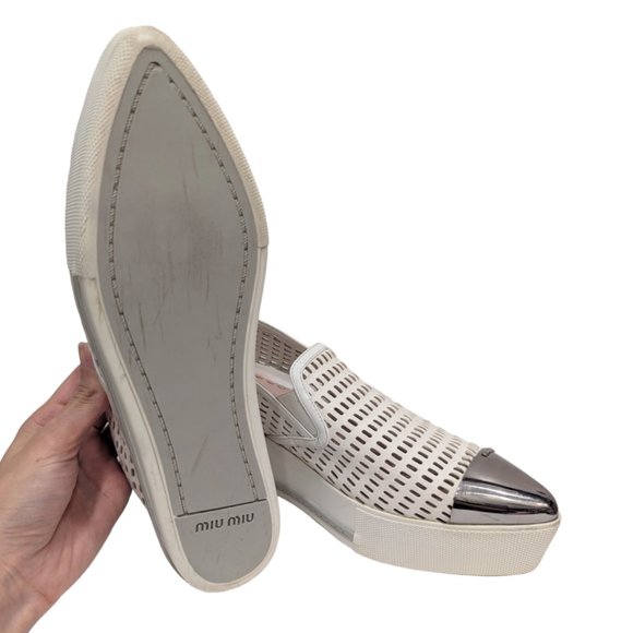 Miu Miu Perforated Leather Platform Slip Ons - Picture 6 of 7